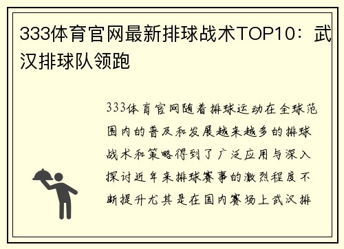 333体育官网最新排球战术TOP10：武汉排球队领跑