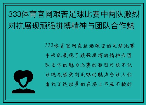 333体育官网艰苦足球比赛中两队激烈对抗展现顽强拼搏精神与团队合作魅力