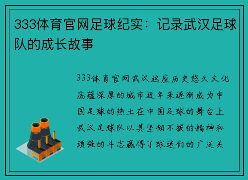 333体育官网足球纪实：记录武汉足球队的成长故事